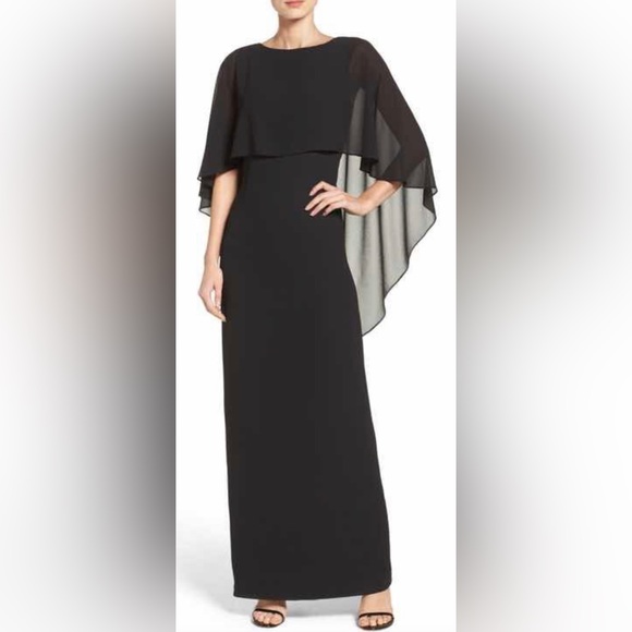 🎁NWT Vince Camuto Royal Blue Full Length Soufflé Gown with Cape Overlay - Picture 5 of 6